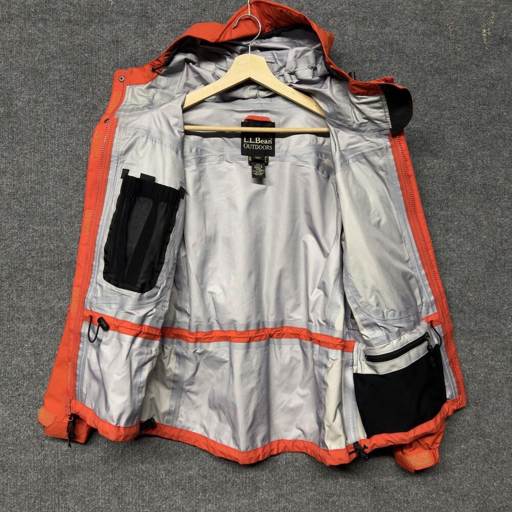 L.L. Bean Gore-Tex Rain Jacket Womens M Orange Hooded Waterproof Hiking Shell - Picture 6 of 16